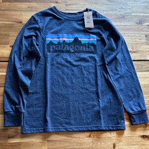 Patagonia Kids' Blue Long Sleeve Tee with Mountain Graphic (Size M 10)
